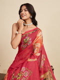 Red Linen Saree With Jari Border All Over Single Colour Printed Saree With Blouse Piece