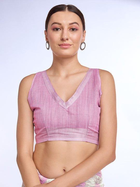 Pink Linen Blend Saree With Blouse Piece