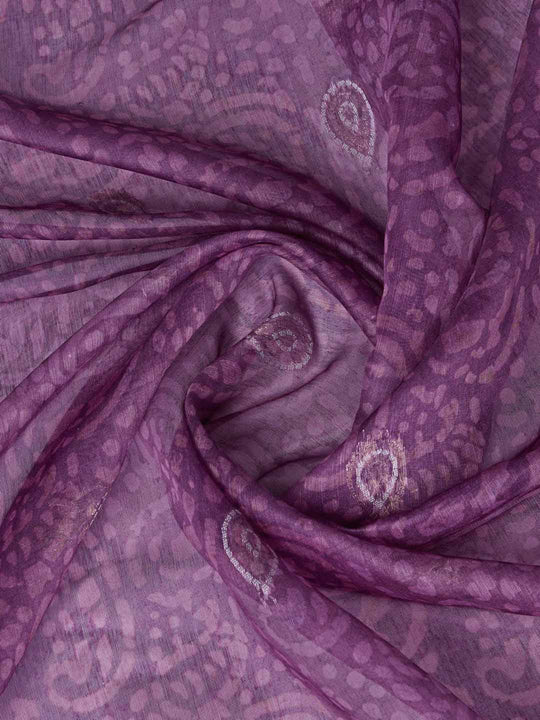 Wine Cotton Banarasi Printed Saree With Thread Embroidery Scalloping  Saree With Blouse Piece