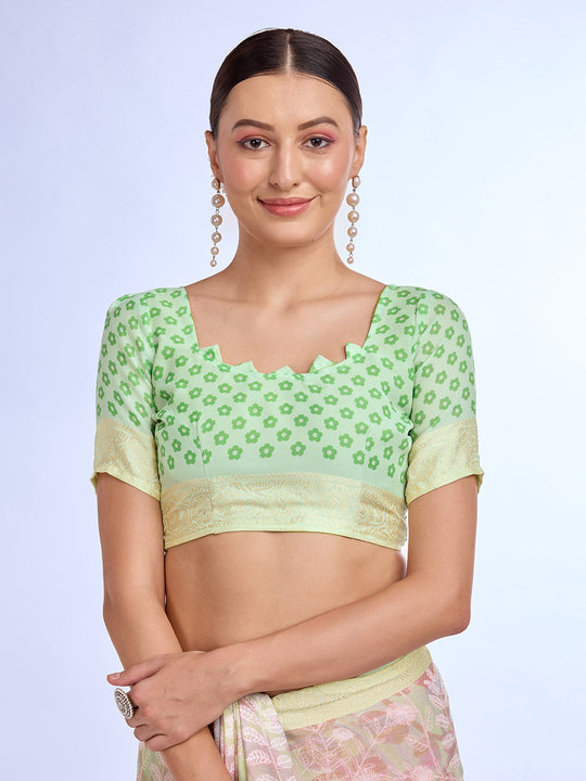 Pista Georgette Saree With Blouse Piece