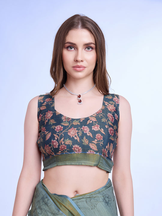 Sea Green Poly Silk Festival Saree With Blouse Piece