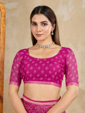 Pure Chiffon Bandhani Printed Saree With Viscose Woven Border And Blouse Piece