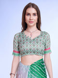 Green Poly Chiffon Festival Saree With Blouse Piece