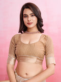 Peach Silk Georgette Festive Wear Saree With Blouse Piece