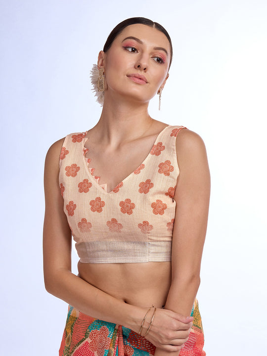 Red Linen Blend Saree With Blouse Piece