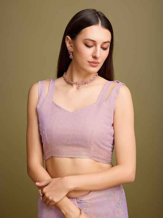 Lavender Tissue Saree With Blouse Piece