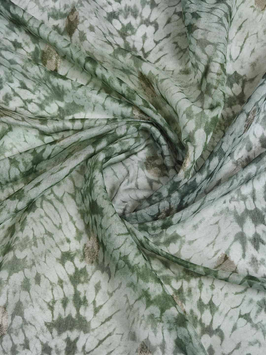 Green Pure Cotton Tie And Dye Printed Banarasi Rich Pallu Saree With Zari Tassels Saree With Blouse Piece