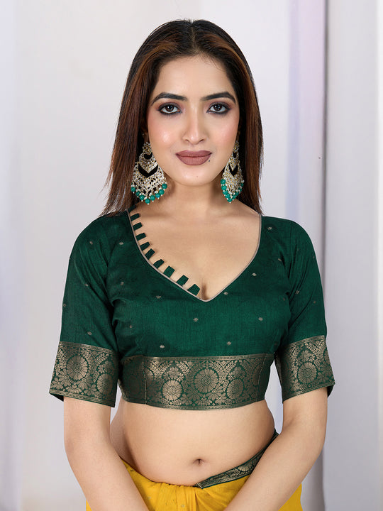 Pure Silk Woven Zari Saree With Jacquard Border And Blouse Piece