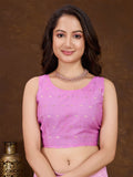 Pink Crepe Georgette Gold Foil Embellished Printed Saree With Blouse Piece