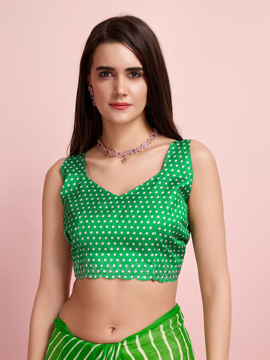 Green Chiffon Festive Saree With Blouse Piece