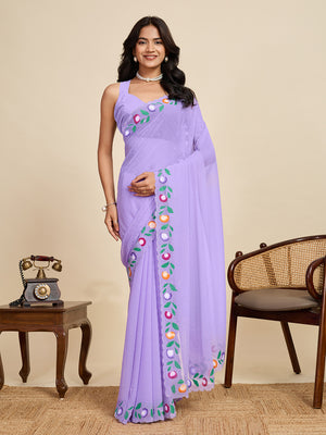 Lavender Georgette Soft Silk Saree With Blouse Piece