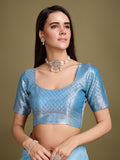 Blue Linen Blend Daily Wear Saree With Blouse Piece