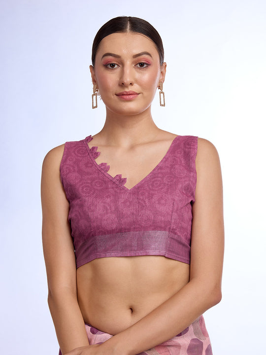 Burgundy Linen Blend Saree With Blouse Piece
