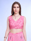 Pink Poly Chiffon Festival Saree With Blouse Piece