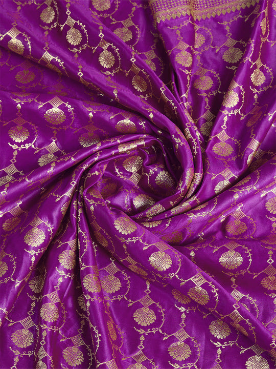 Purple Pure Satin Banarasi Saree With Tassels Saree With Blouse Piece