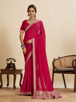 Maroon Vichitra Soft Silk Saree With Blouse Piece