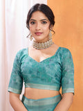 Turquise Poly Crepe Party Wear Saree With Blouse Piece