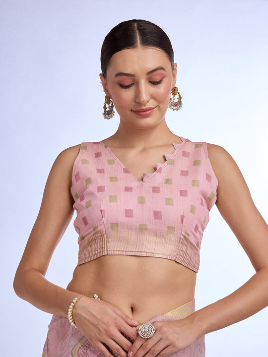 Peach Tissue Saree With Blouse Piece