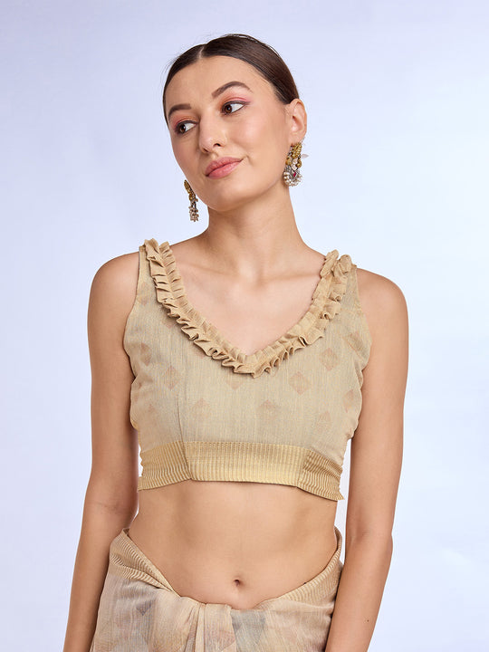 Cream Tissue Linen Blend Saree With Blouse Piece