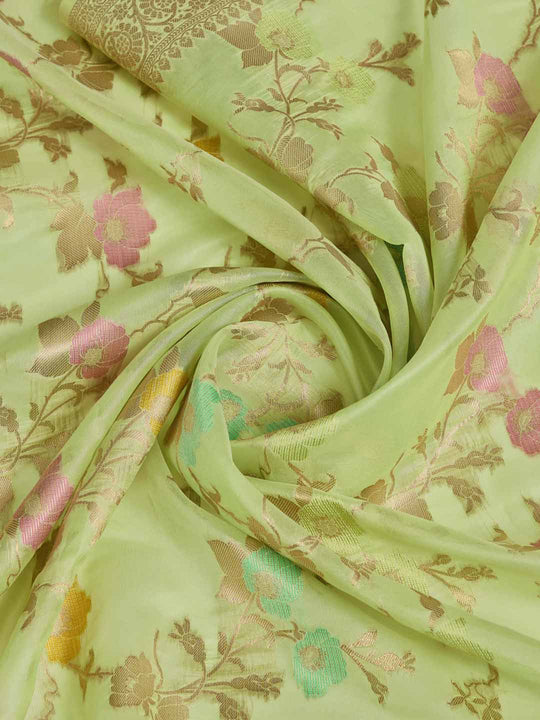 Mintgreen Organza Banarasi Woven Rich Pallu With Blouse Piece