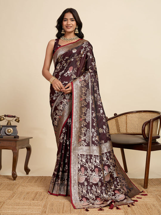 Maroon Soft Silk Sarees Premium Two Tone Satin Fabric With Unique Designs Saree With Blouse Piece
