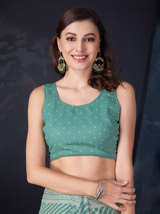 Green Poly Georgette Saree With Blouse Piece