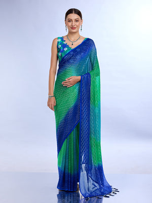 Green & Turquoise Weightless Saree With Blouse Piece