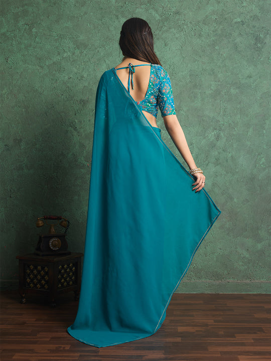 Poly Chiffon Dyed Saree With Heavy Embroidered Blouse Piece