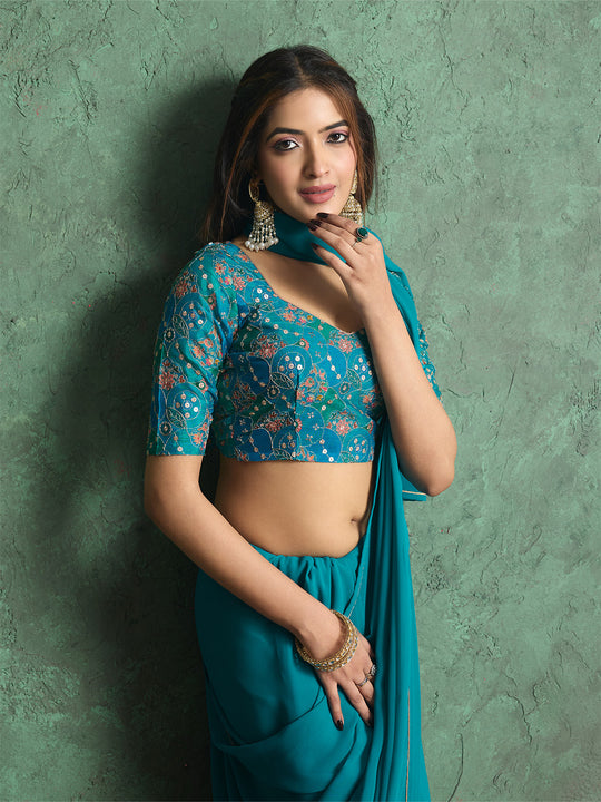 Poly Chiffon Dyed Saree With Heavy Embroidered Blouse Piece