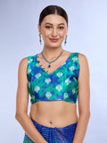 Green & Turquoise Weightless Saree With Blouse Piece