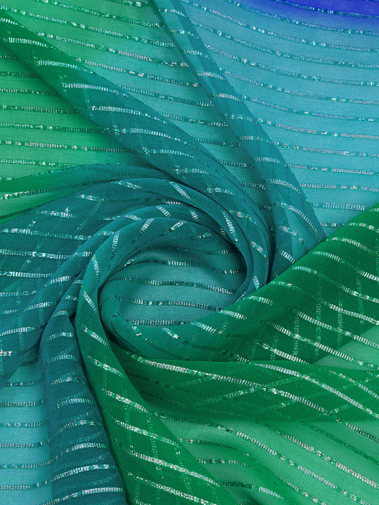 Green & Turquoise Weightless Saree With Blouse Piece