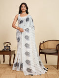 White Linen Saree With Jari Border All Over Single Colour Printed Saree With Blouse Piece