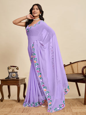 Lavender Georgette Soft Silk Saree With Blouse Piece