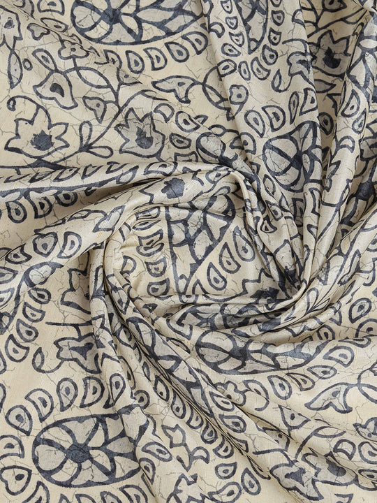 Milkywhite Pure Handloom Tussar Woven Pallu Ajrakh Printed With Blouse Piece