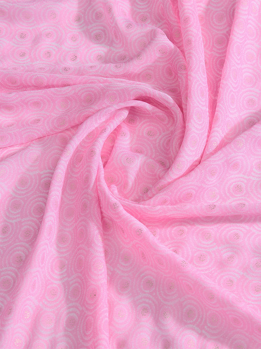 Pink Crepe Georgette Gold Foil Embellished Printed Saree With Blouse Piece