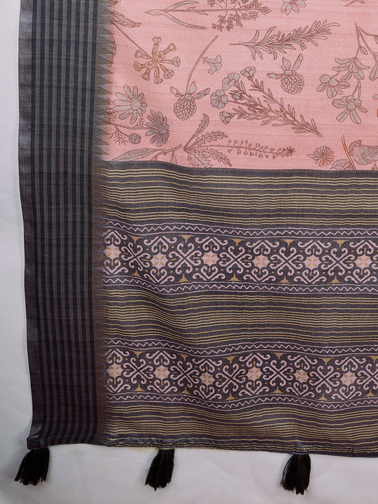 Pink Poly Silk Daily Wear Saree With Blouse Piece