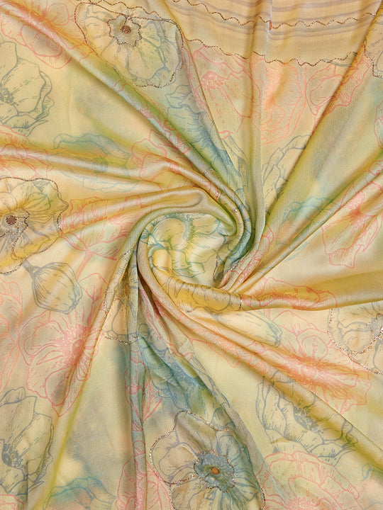 Sea Green Poly Chiffon Festive Wear Saree With Blouse Piecde