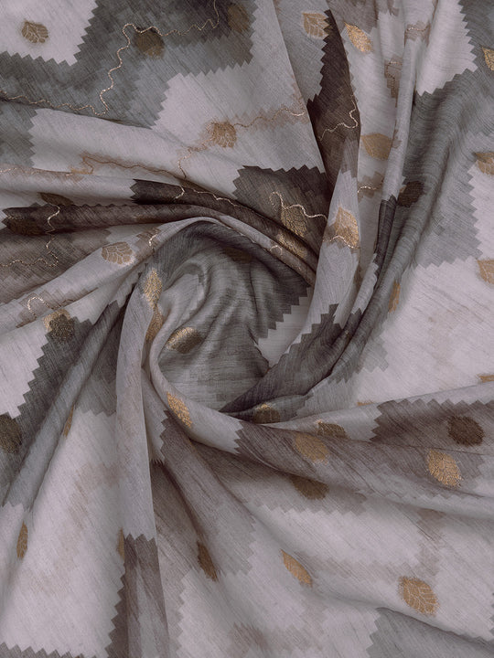 Grey Cotton Blend Saree With Blouse Piece