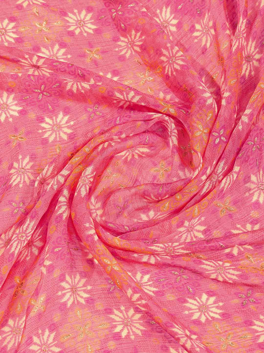 Onion Pink Pure Chiffon Viscose Border Block Printed Saree With Blouse Piece