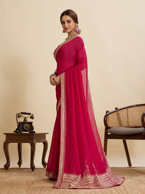 Maroon Vichitra Soft Silk Saree With Blouse Piece