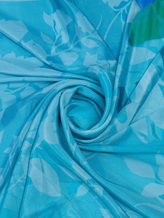 Blue Satin Saree With Blouse Piece