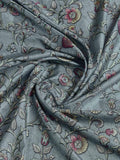 Grey Pure Handloom Tussar Woven Pallu Ajrakh Printed With Blouse Piece
