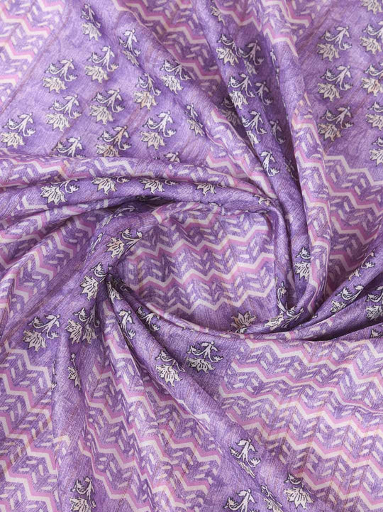 Purple Pure Tussar Silk Ajrakh Block Printed With Blouse Piece