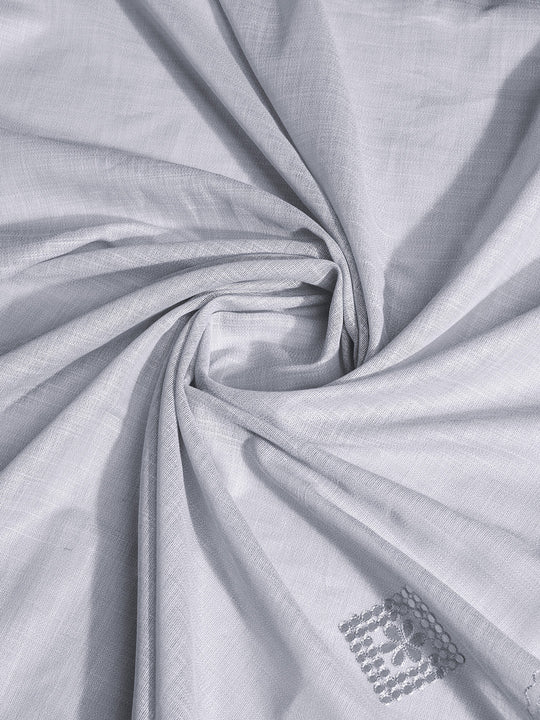 Grey Linen Blend Saree With Blouse Piece