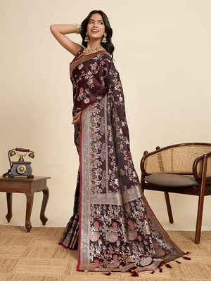 Maroon Soft Silk Sarees Premium Two Tone Satin Fabric With Unique Designs Saree With Blouse Piece