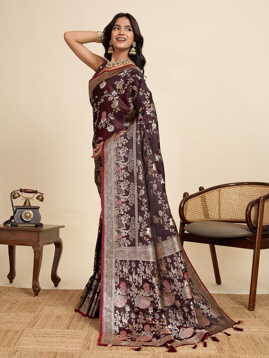 Maroon Soft Silk Sarees Premium Two Tone Satin Fabric With Unique Designs Saree With Blouse Piece