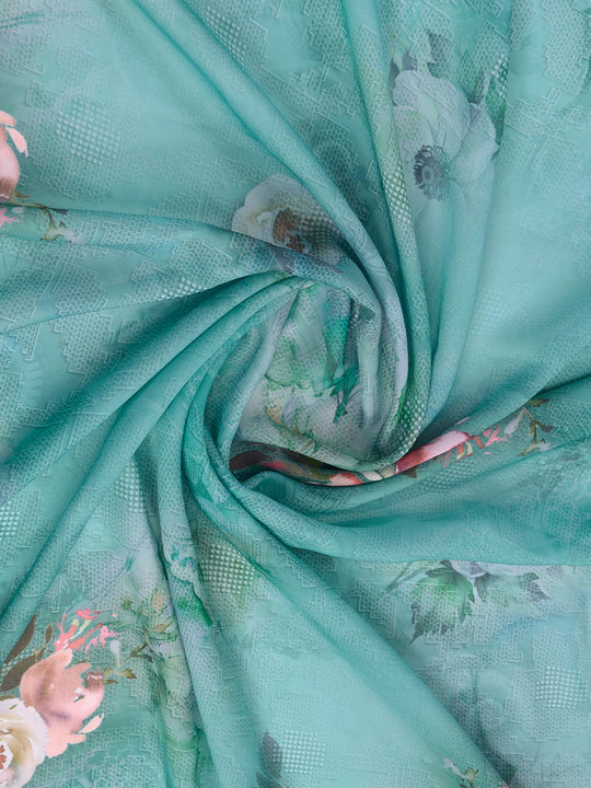 Turquise Poly Crepe Party Wear Saree With Blouse Piece