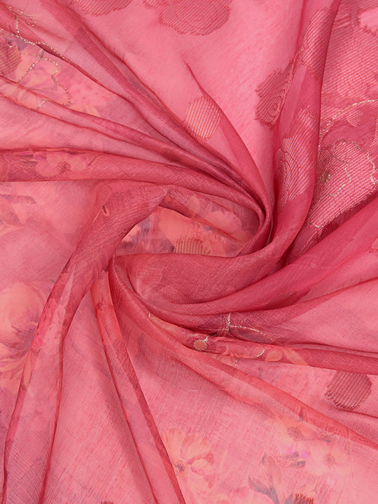 Magenta Cotton Blend Saree With Blouse Piece