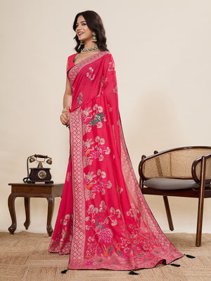 Red Cotton Saree With All Over Light Single Colour With Table Printed And Border Piping Saree With Blouse Piece