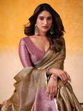 Golden Brown Banarasi Tissue Silk Saree With Blouse Piece